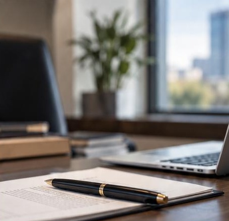 Notitieboek en pen op een bureau